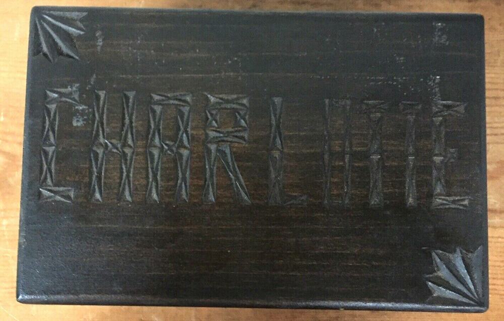 Vtg Antique Early 1900s Handcarved Charlotte Name Wooden Trinket Jewelry Box 8"